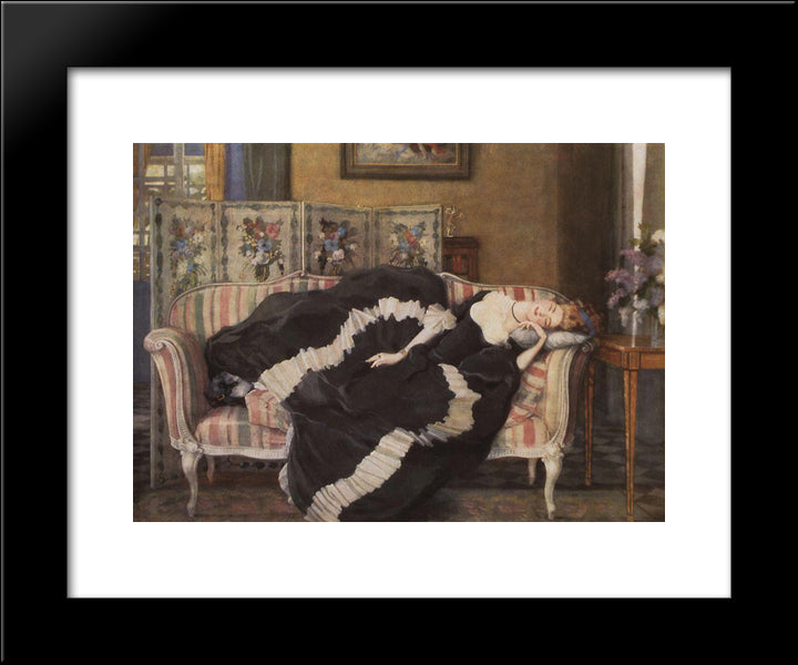 A Sleeping Woman 20x24 Black Modern Wood Framed Art Print Poster by Somov, Konstantin