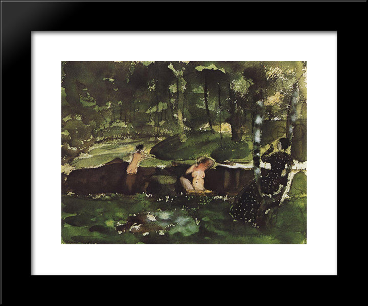 Bathing 20x24 Black Modern Wood Framed Art Print Poster by Somov, Konstantin