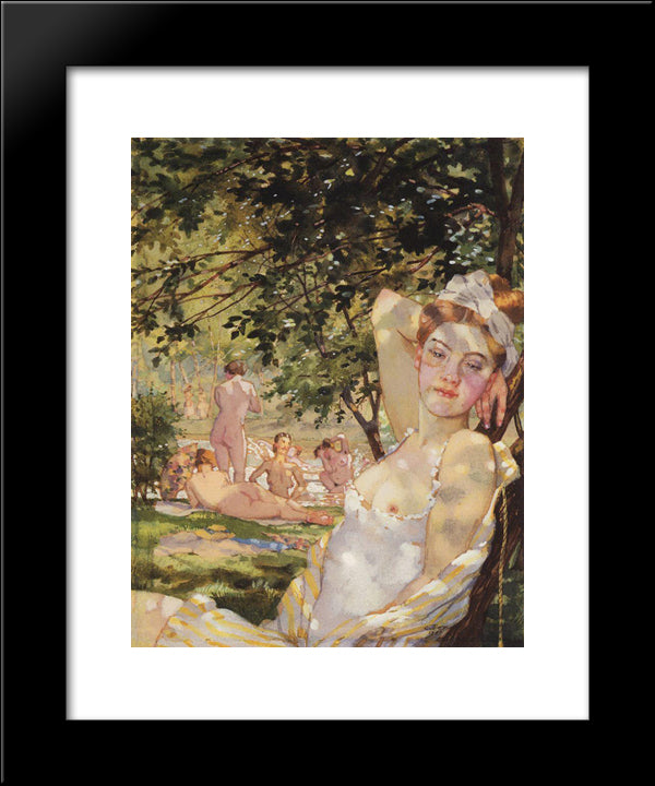 Bathings In The Sun 20x24 Black Modern Wood Framed Art Print Poster by Somov, Konstantin