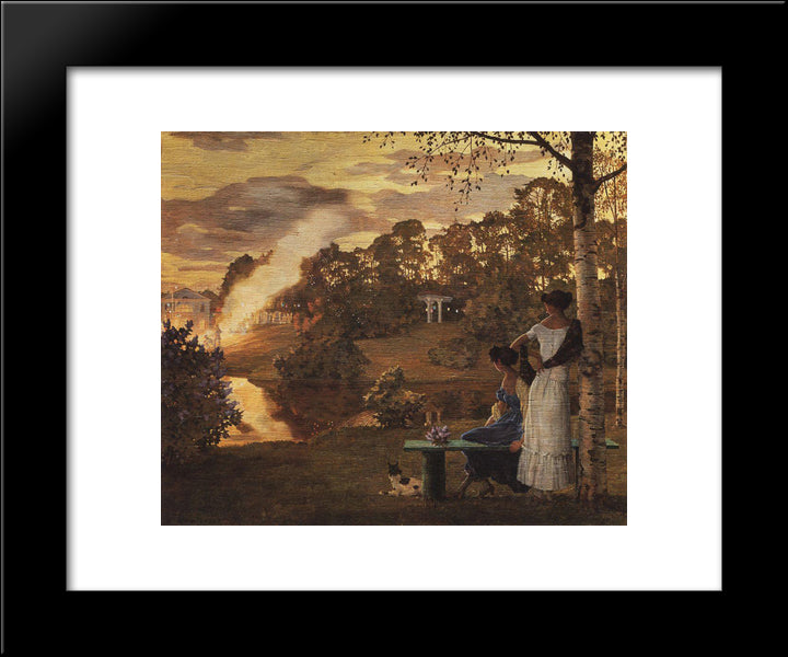 Fireworks Display 20x24 Black Modern Wood Framed Art Print Poster by Somov, Konstantin