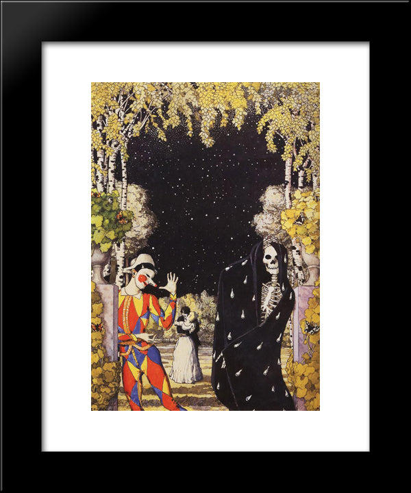 Harlequin And Death 20x24 Black Modern Wood Framed Art Print Poster by Somov, Konstantin