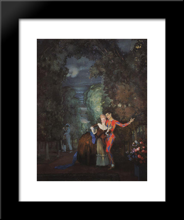Lady And Harlequin 20x24 Black Modern Wood Framed Art Print Poster by Somov, Konstantin