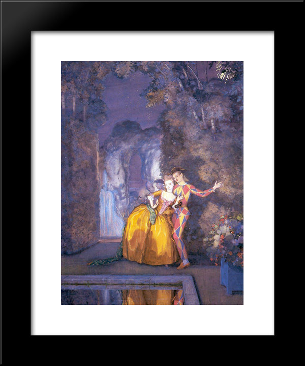 Lady And Harlequin (Fireworks ) 20x24 Black Modern Wood Framed Art Print Poster by Somov, Konstantin