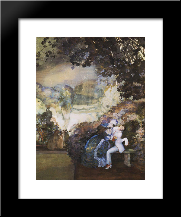 Lady And Pierrot 20x24 Black Modern Wood Framed Art Print Poster by Somov, Konstantin