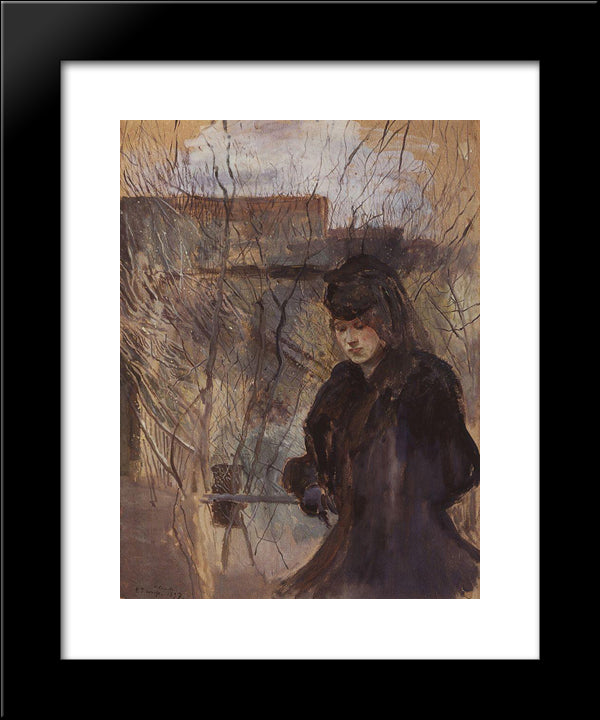 Lady With A Spring Landscape 20x24 Black Modern Wood Framed Art Print Poster by Somov, Konstantin
