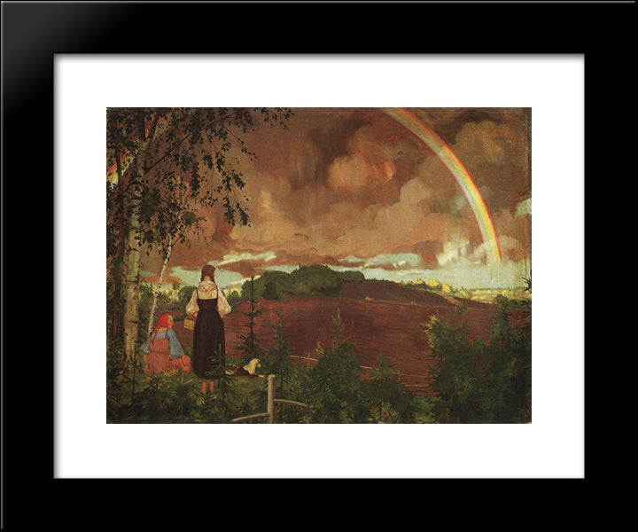 Landscape With Two Peasant Girls And A Rainbow 20x24 Black Modern Wood Framed Art Print Poster by Somov, Konstantin