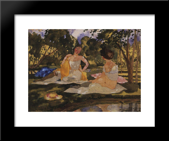 On The Grass 20x24 Black Modern Wood Framed Art Print Poster by Somov, Konstantin