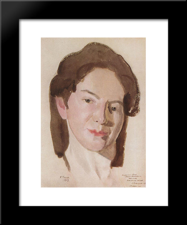 Portrait Of A. Ostroumova-Lebedeva 20x24 Black Modern Wood Framed Art Print Poster by Somov, Konstantin