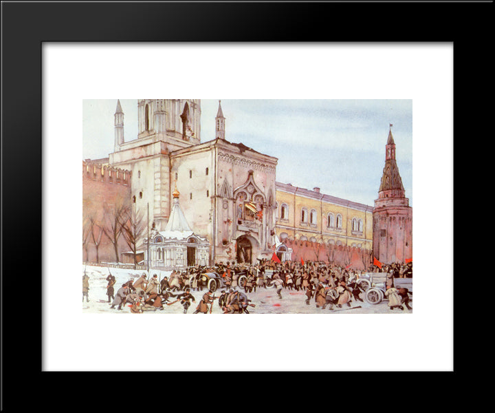 Before Entering Into Kremlin. Nikolsky Gate 2 (15) November 1917 20x24 Black Modern Wood Framed Art Print Poster by Yuon, Konstantin