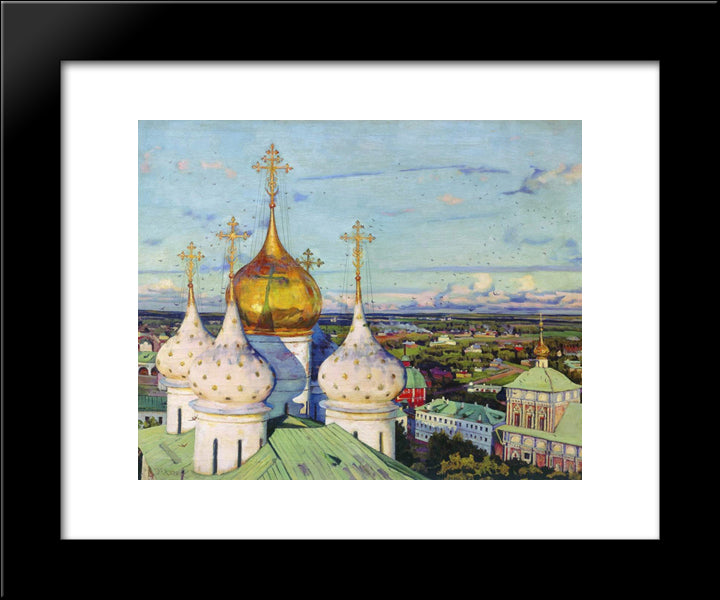 Domes And Swallows. Assumption Cathedral Of The Trinity Sergius Lavra 20x24 Black Modern Wood Framed Art Print Poster by Yuon, Konstantin