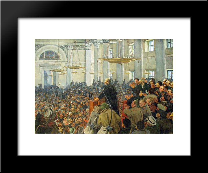 First Appearance Of Lenin At A Meeting In Smolny, The Petrograd Soviet On Oct. 25, 1917 20x24 Black Modern Wood Framed Art Print Poster by Yuon, Konstantin