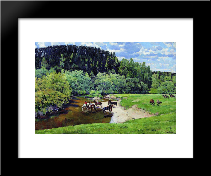 Freedom. Watering (Ligacheva) 20x24 Black Modern Wood Framed Art Print Poster by Yuon, Konstantin