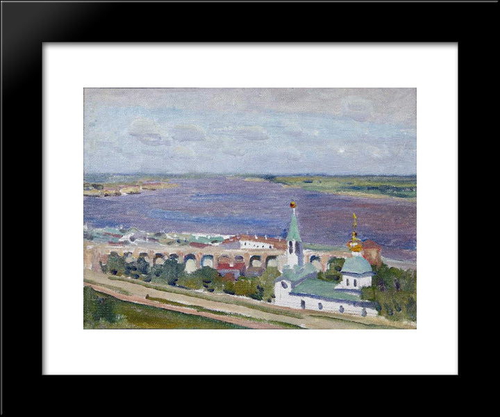 Sketch For The Painting Gorky And Shalyapin In Nizhny Novgorod 20x24 Black Modern Wood Framed Art Print Poster by Yuon, Konstantin