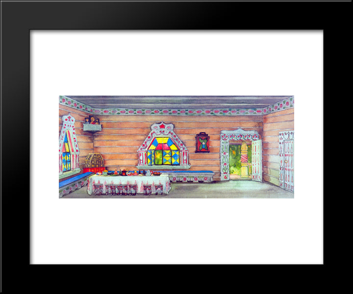 Sketch Of The Comedy Tale Marshak 'Woe To Fear - Happiness Can Not See.In A Rich Peasant'S Hut 20x24 Black Modern Wood Framed Art Print Poster by Yuon, Konstantin