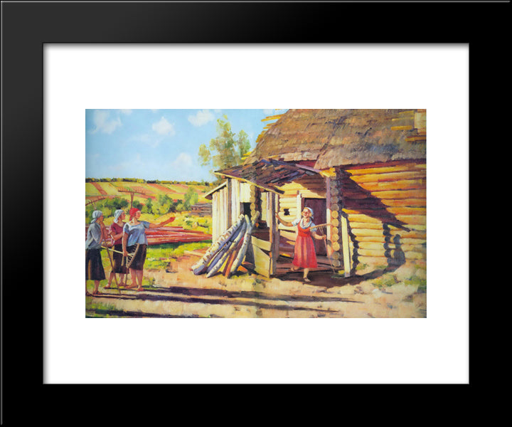 The First Collective Farmers. In The Rays Of Of The Sun. Podolina. Mosk. Reg. 20x24 Black Modern Wood Framed Art Print Poster by Yuon, Konstantin