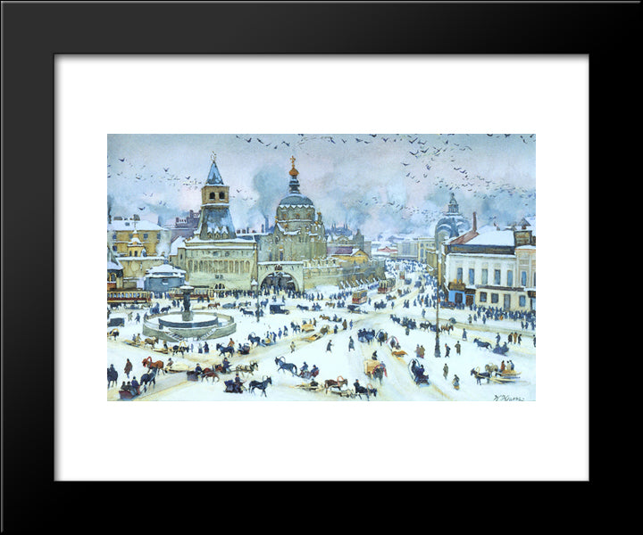 The Lubyanskaya Square In Winter 20x24 Black Modern Wood Framed Art Print Poster by Yuon, Konstantin