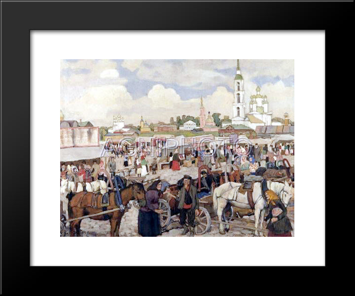 The Market In Uglich 20x24 Black Modern Wood Framed Art Print Poster by Yuon, Konstantin