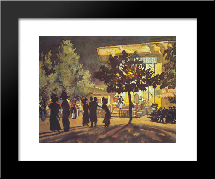 The Night. Tverskoy Boulevard 20x24 Black Modern Wood Framed Art Print Poster by Yuon, Konstantin