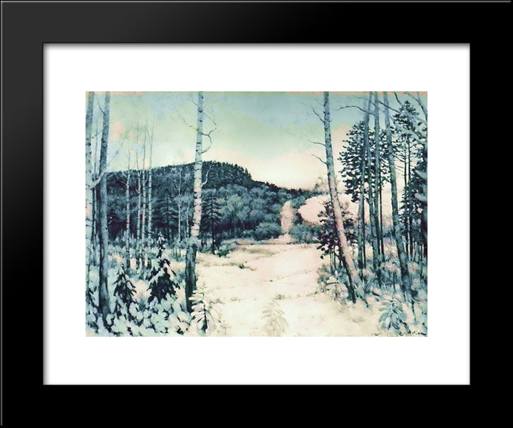 The Winter Sunrise 20x24 Black Modern Wood Framed Art Print Poster by Yuon, Konstantin