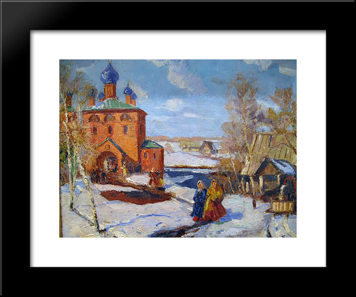 Winter. Landscape With The Red Church 20x24 Black Modern Wood Framed Art Print Poster by Yuon, Konstantin