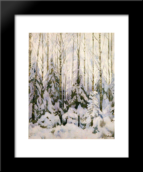 Winter In The Forest 20x24 Black Modern Wood Framed Art Print Poster by Yuon, Konstantin