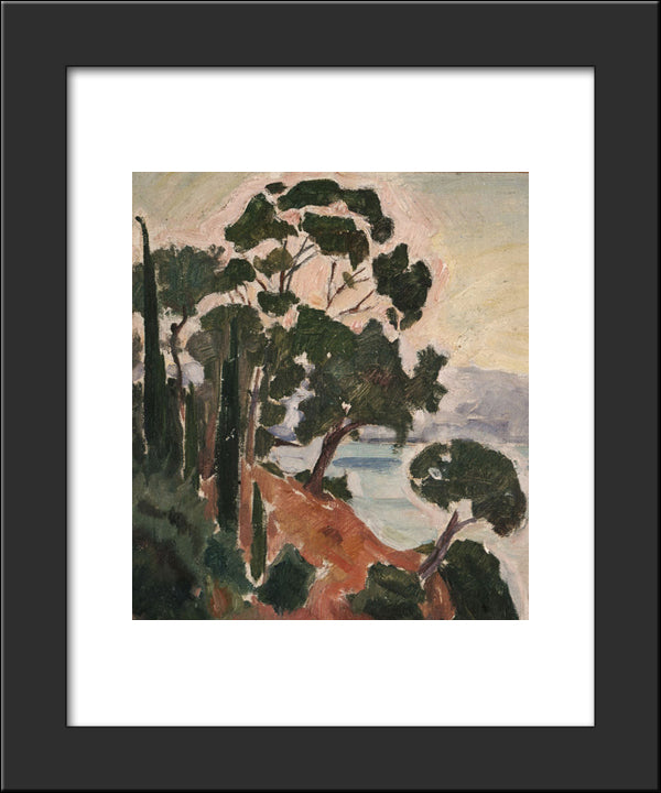 Landscape With Cypresses And Pines On A Rocky Coast 20x24 Black Modern Wood Framed Art Print Poster by Parthenis, Konstantinos