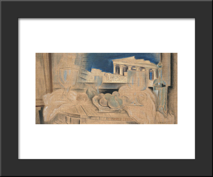 Still Life With Acropolis In The Background 20x24 Black Modern Wood Framed Art Print Poster by Parthenis, Konstantinos
