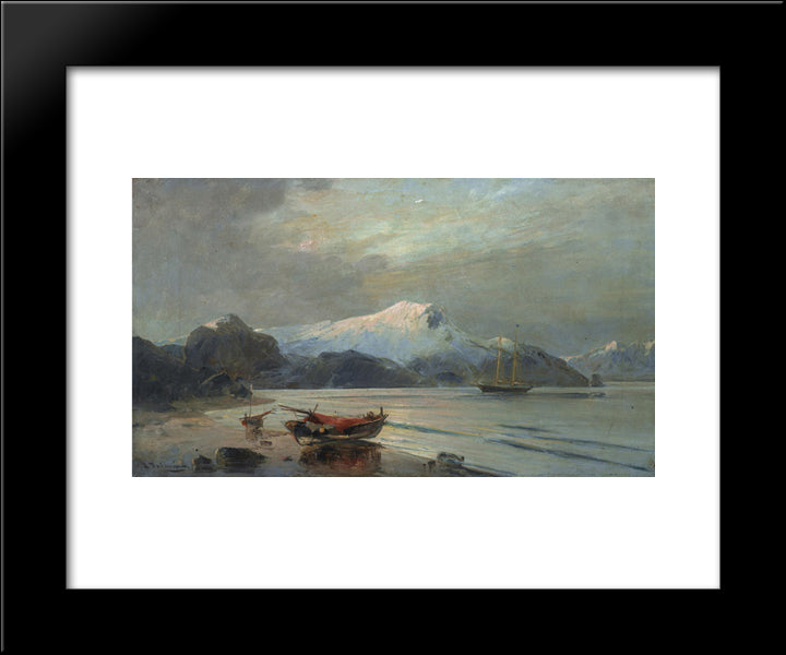 Bay With Boats 20x24 Black Modern Wood Framed Art Print Poster by Volanakis, Konstantinos