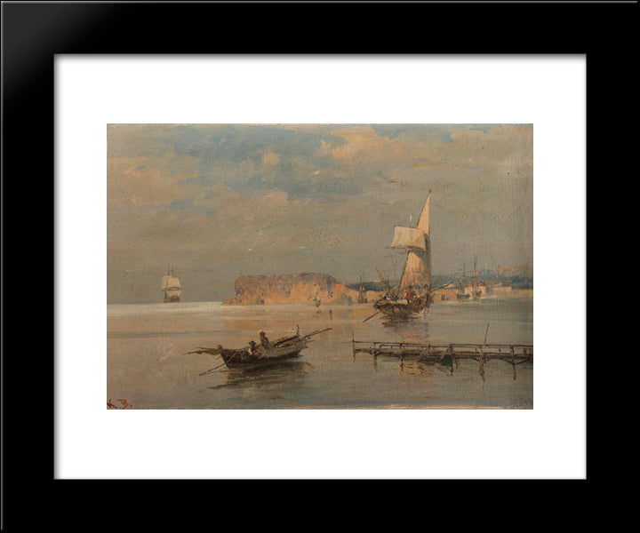 Boats In A Port 20x24 Black Modern Wood Framed Art Print Poster by Volanakis, Konstantinos