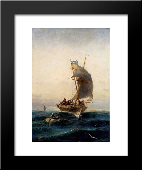 Fishing Boat On Choppy Waters 20x24 Black Modern Wood Framed Art Print Poster by Volanakis, Konstantinos