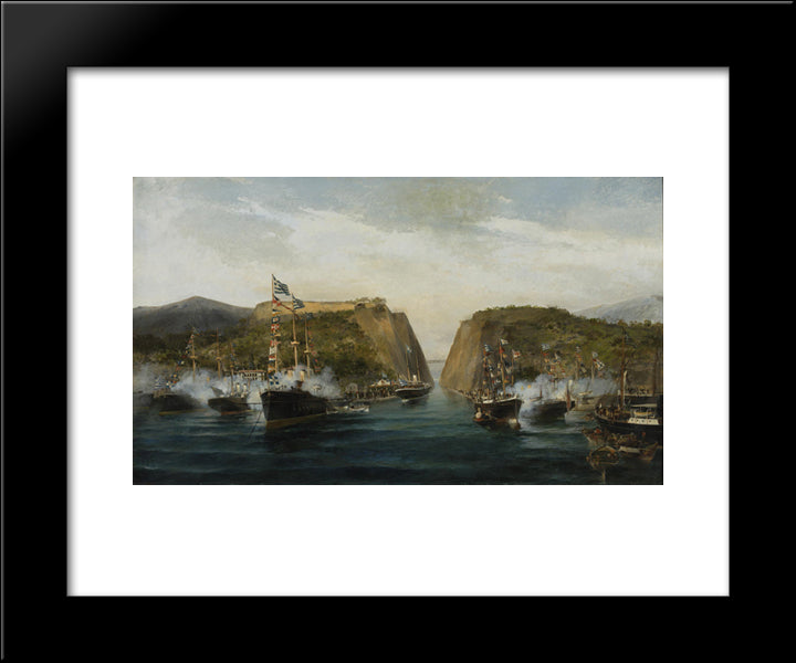 Inauguration Of Corinth Canal 20x24 Black Modern Wood Framed Art Print Poster by Volanakis, Konstantinos