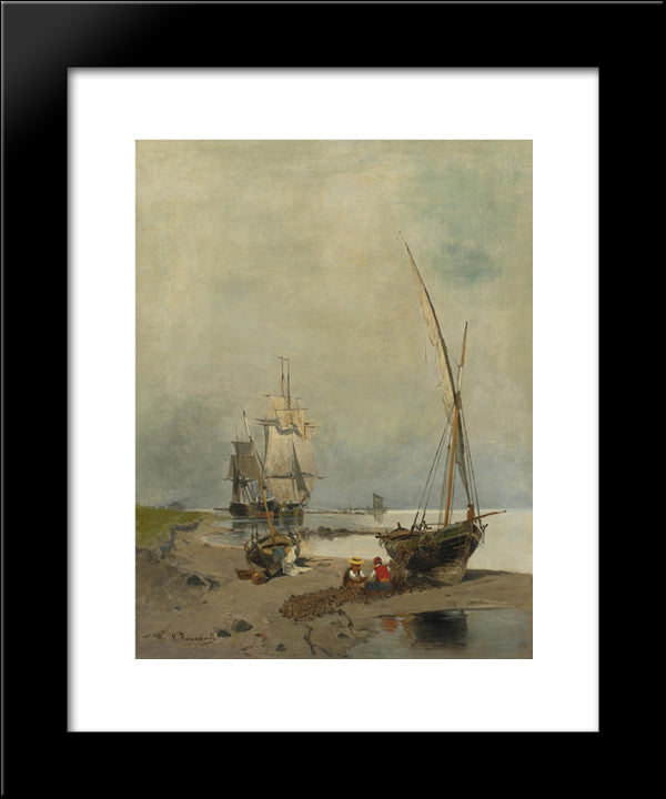 Mending The Nets 20x24 Black Modern Wood Framed Art Print Poster by Volanakis, Konstantinos