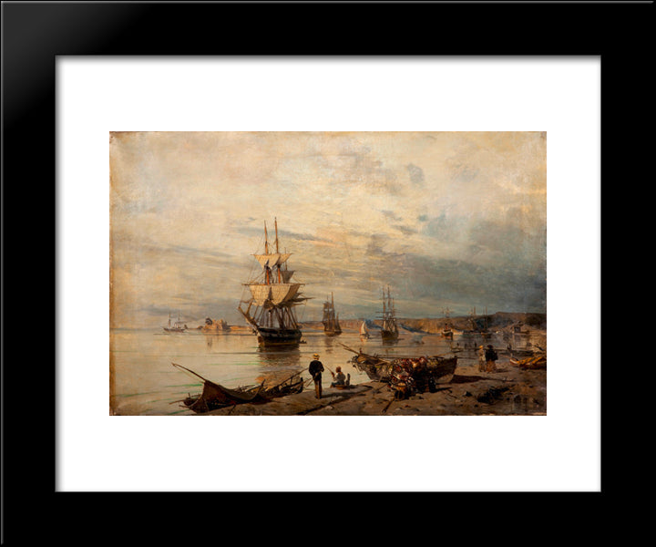 Sunset At The Seashore 20x24 Black Modern Wood Framed Art Print Poster by Volanakis, Konstantinos