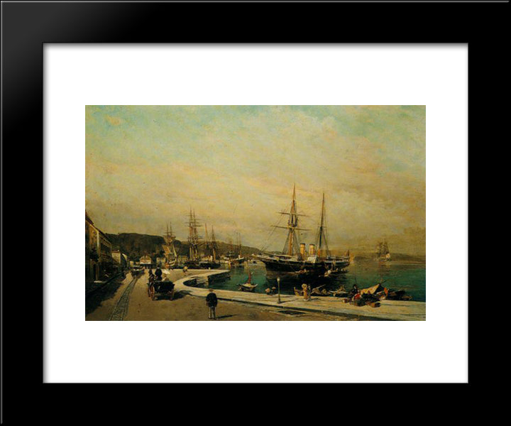 The Port Of Volos 20x24 Black Modern Wood Framed Art Print Poster by Volanakis, Konstantinos