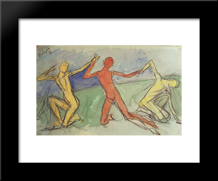 Boys 20x24 Black Modern Wood Framed Art Print Poster by Petrov Vodkin, Kuzma