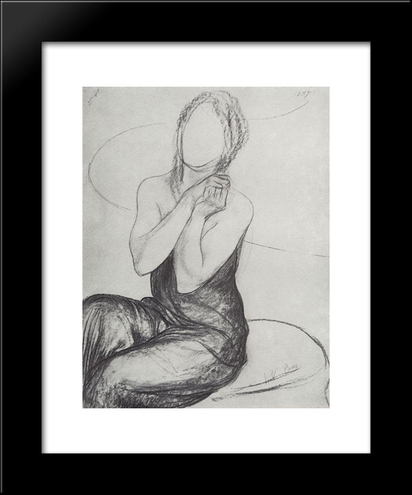 Drawing A Picture Of The Witch 20x24 Black Modern Wood Framed Art Print Poster by Petrov Vodkin, Kuzma