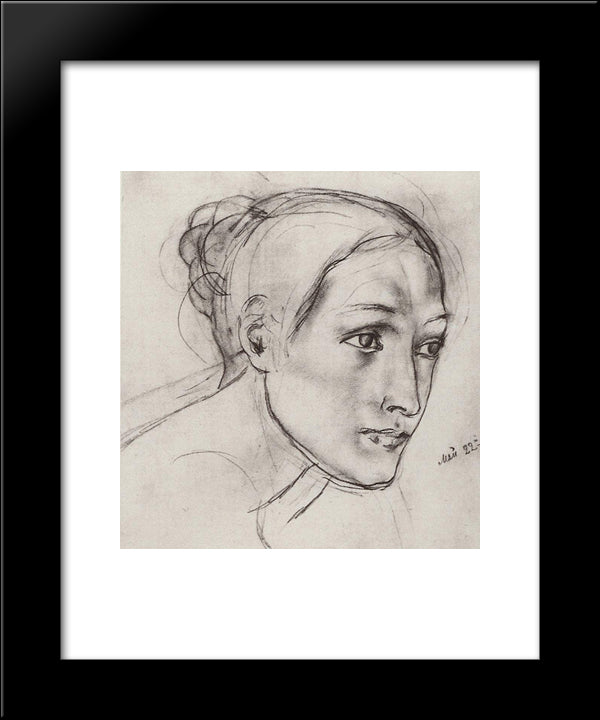 Female Head 20x24 Black Modern Wood Framed Art Print Poster by Petrov Vodkin, Kuzma