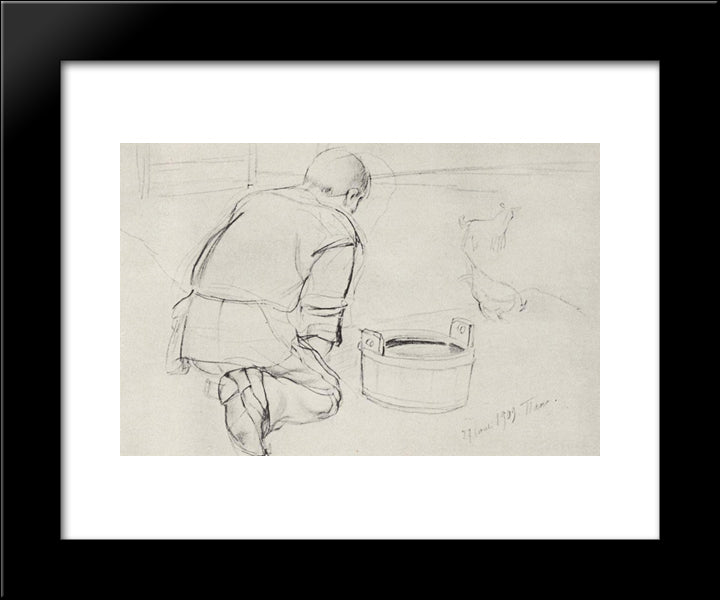 Figure Of S.F.Petrova-Vodkin, The Artist'S Father, On His Knees From The Back 20x24 Black Modern Wood Framed Art Print Poster by Petrov Vodkin, Kuzma