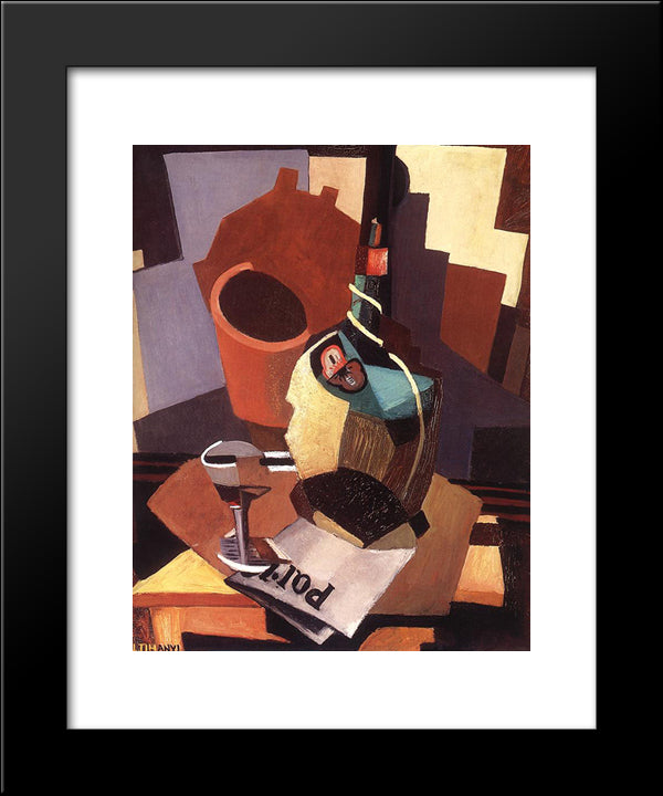 Still-Life With Bottle And Glass 20x24 Black Modern Wood Framed Art Print Poster by Tihanyi, Lajos