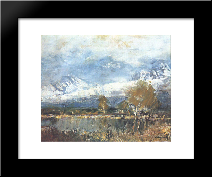 Lake In The Mountains 20x24 Black Modern Wood Framed Art Print Poster by Mednyanszky, Laszlo