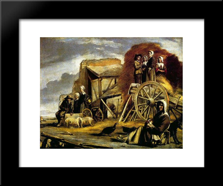 The Cart 20x24 Black Modern Wood Framed Art Print Poster by Le Nain brothers