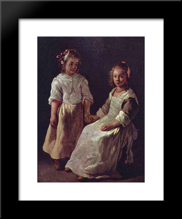 Two Girls 20x24 Black Modern Wood Framed Art Print Poster by Le Nain brothers