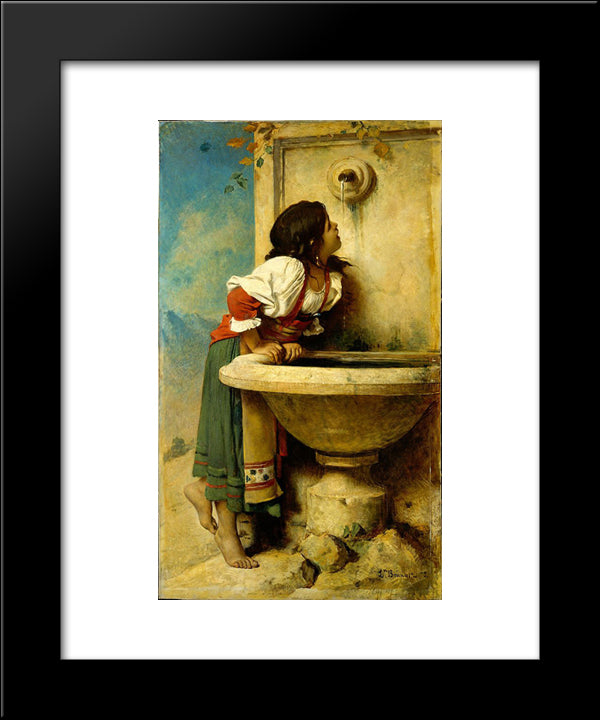 Fille Romaine A La Fontaine 20x24 Black Modern Wood Framed Art Print Poster by Bonnat, Leon