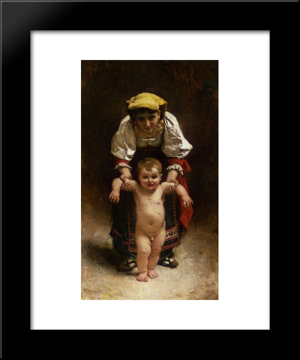 First Steps 20x24 Black Modern Wood Framed Art Print Poster by Bonnat, Leon