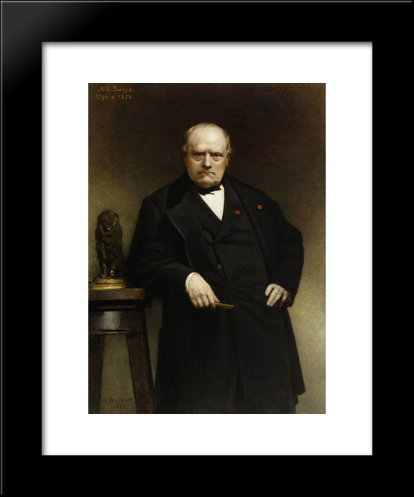 Portrait Of Antoine-Louis Barye With A Wax Model Of Seated Lion 20x24 Black Modern Wood Framed Art Print Poster by Bonnat, Leon