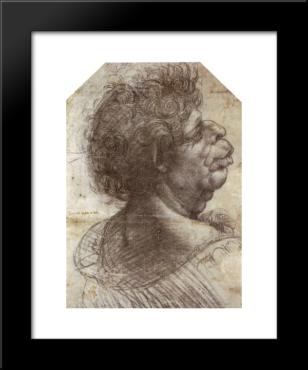 A Grotesque Head Grotesque Head 20x24 Black Modern Wood Framed Art Print Poster by da Vinci, Leonardo