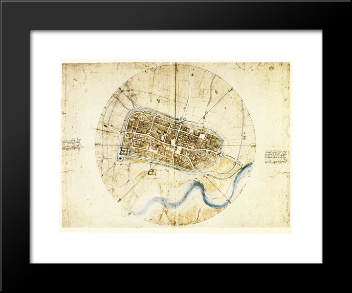 A Plan Of Imola 20x24 Black Modern Wood Framed Art Print Poster by da Vinci, Leonardo