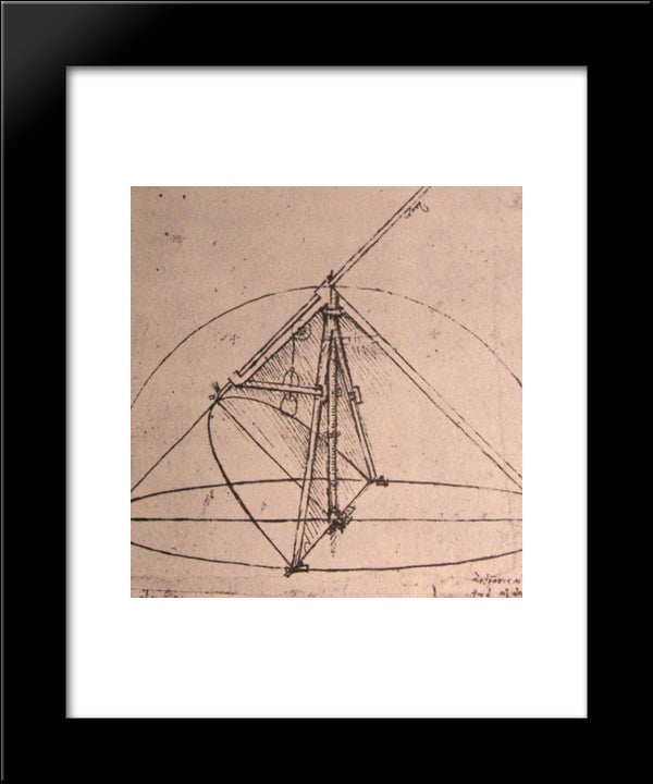 Design For A Parabolic Compass 20x24 Black Modern Wood Framed Art Print Poster by da Vinci, Leonardo