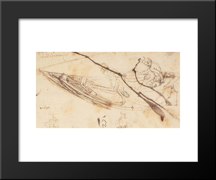 Designs For A Boat 20x24 Black Modern Wood Framed Art Print Poster by da Vinci, Leonardo