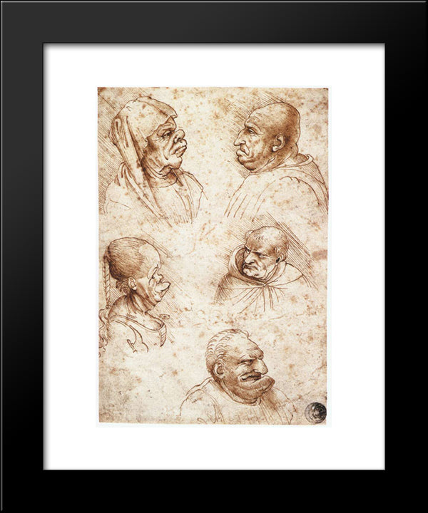 Five Caricature Heads 20x24 Black Modern Wood Framed Art Print Poster by da Vinci, Leonardo